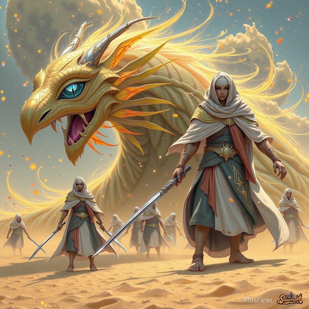 Sand Dragon Guardians in a Sci-Fi Desert Battle