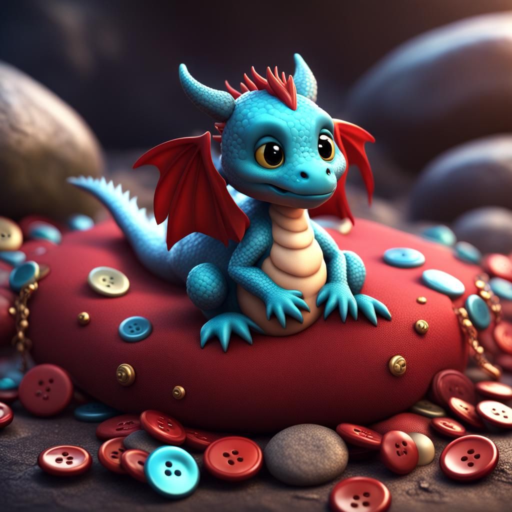 Cute Baby Dragon with Robin, Detailed Matte Painting
