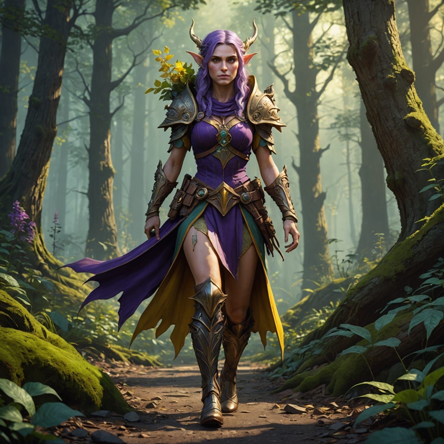 Forest Giant and Elf Quest in Dark Fantasy Style