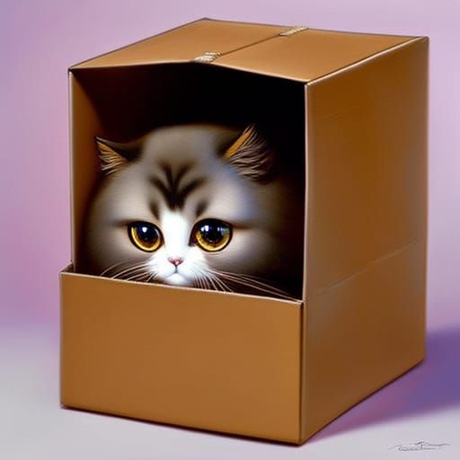 Elegant Persian Cat Fashionista in Cardboard Box