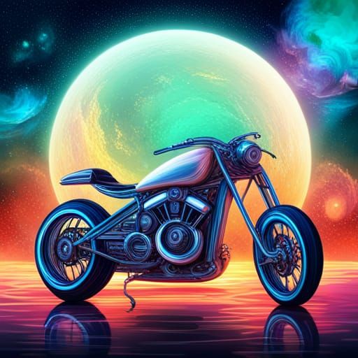 Futuristic Motorbike on Ringed Planet: Hyperrealistic Splash...