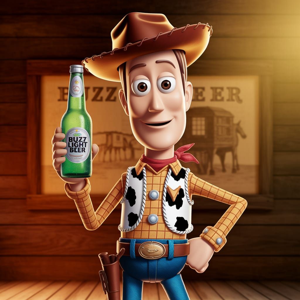 Woody Drinks Buzz Light Beer: A Digital Masterpiece