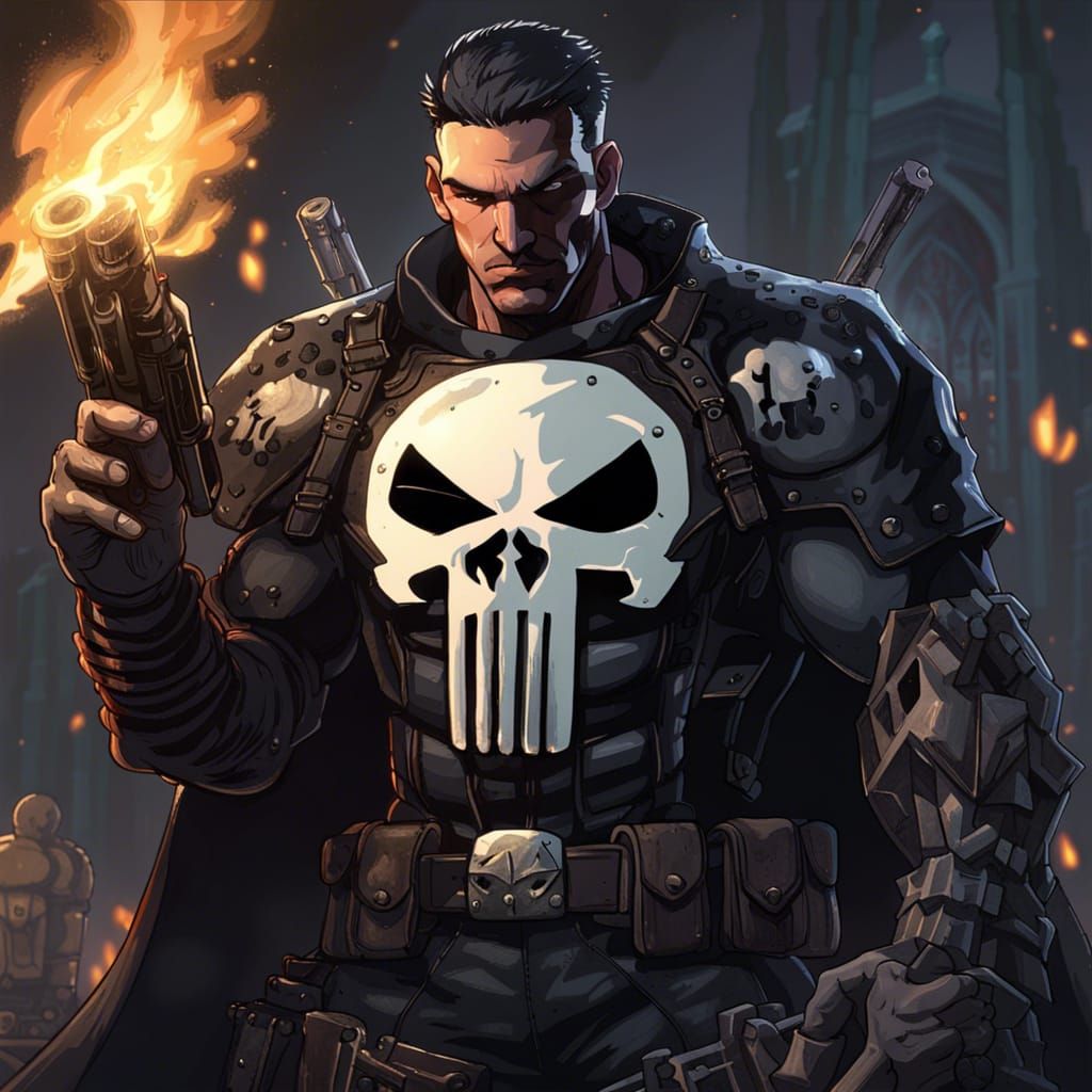Punisher in Fire Emblem Style: Dark Fantasy Concept Art
