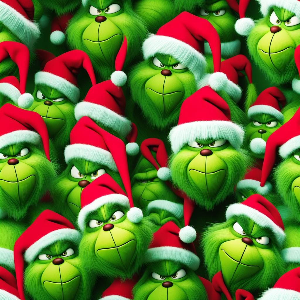 Grinch Christmas Yarn Seamless Pattern in 3D Style