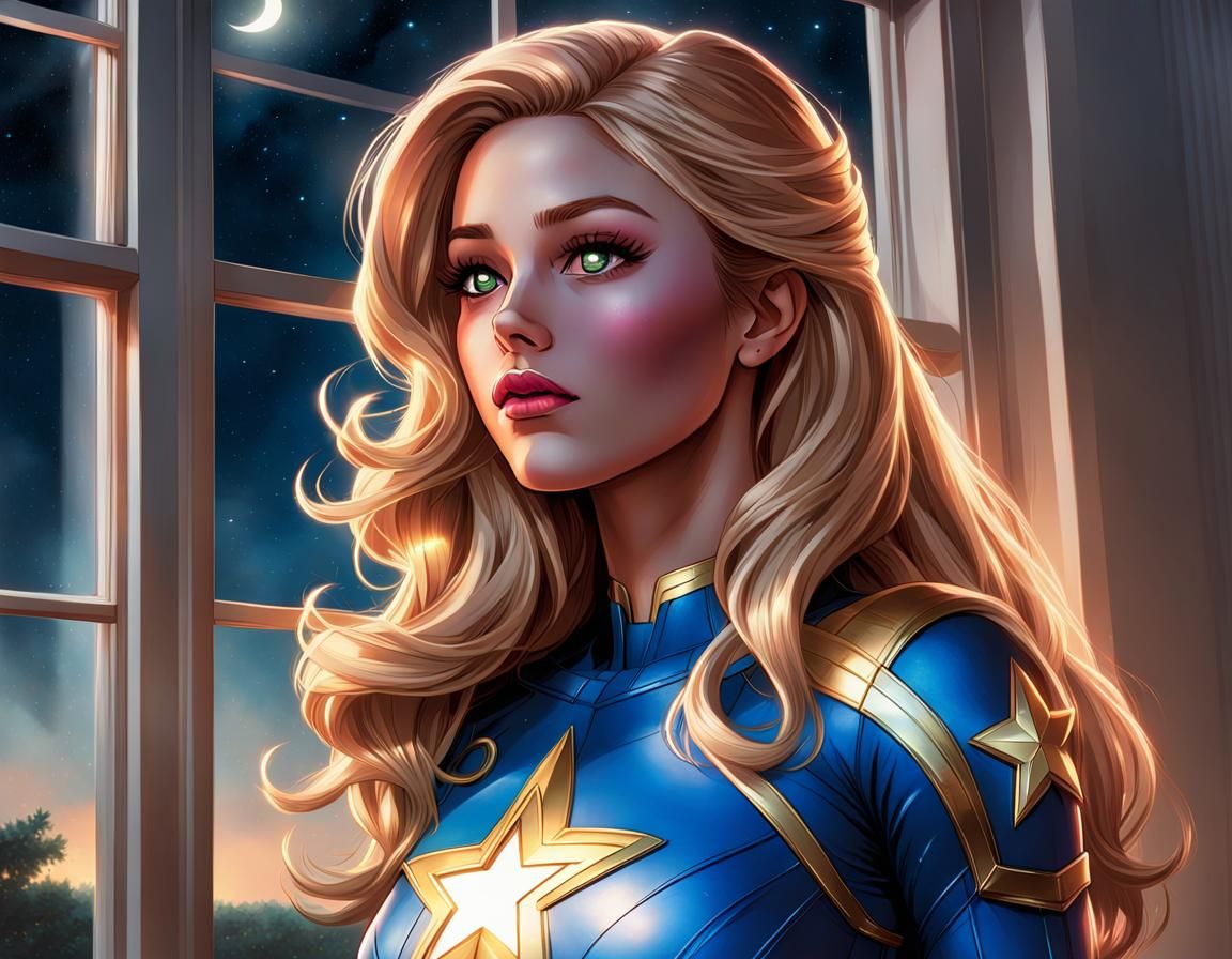 Stargirl in Starry Night Sky, Digital Art