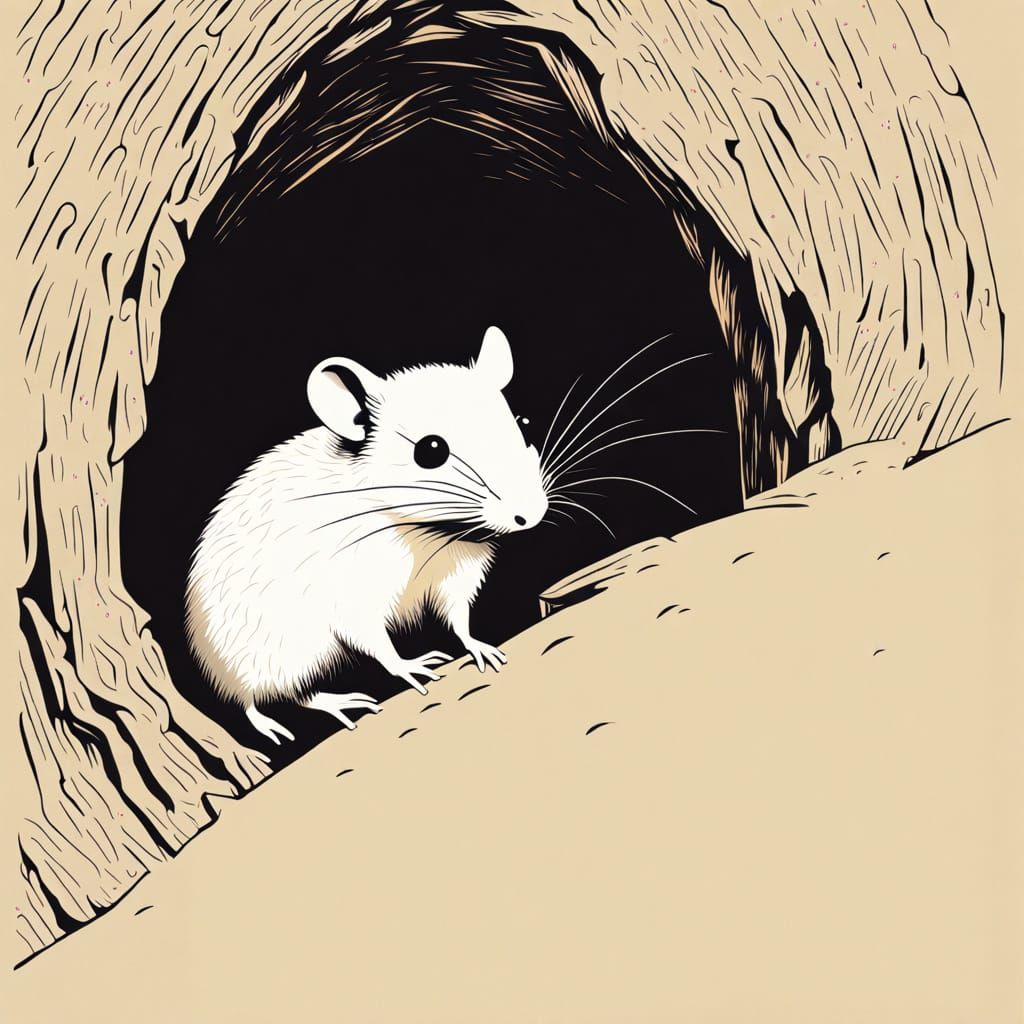 Shy Mouse in Hole, Minimalist Block Color Art