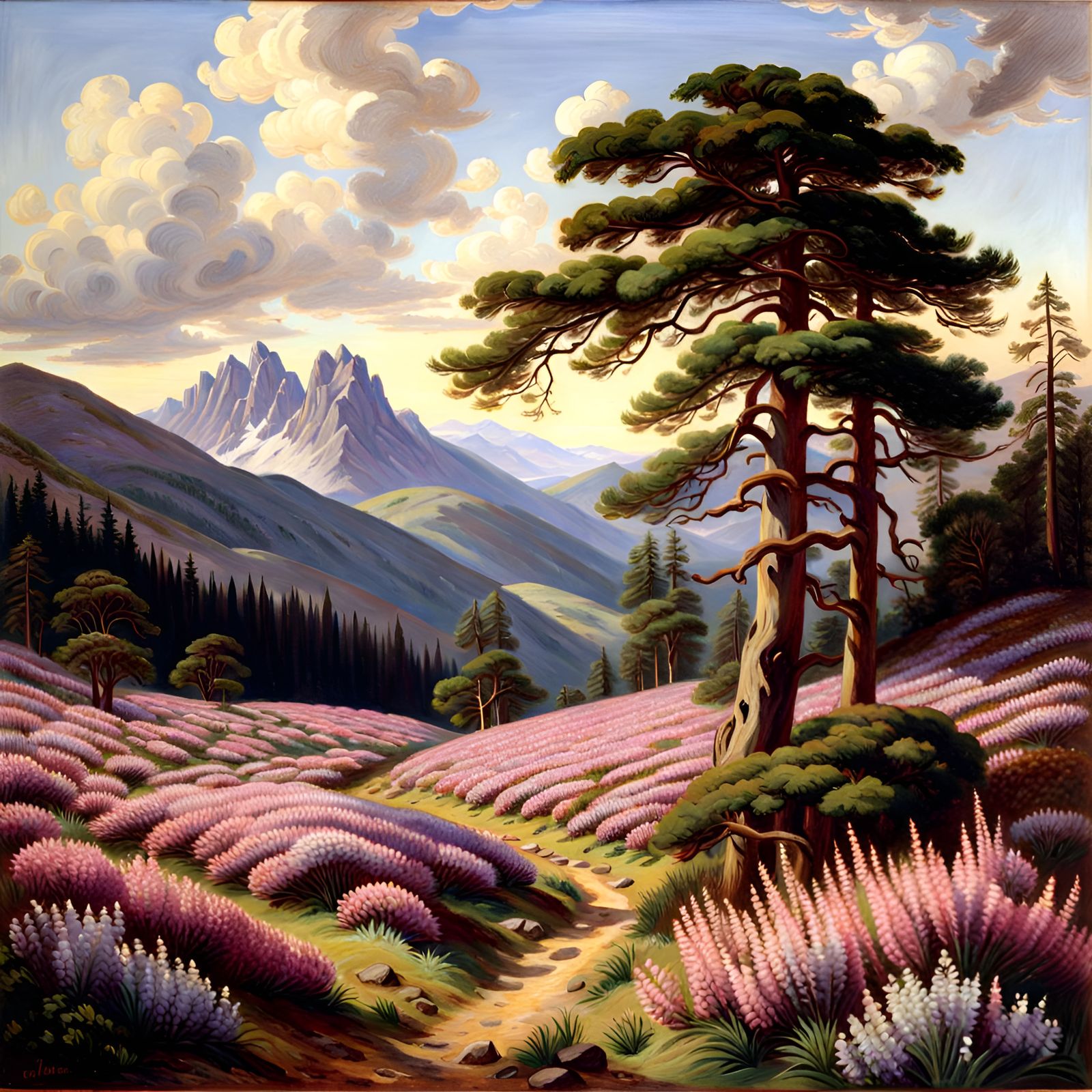 German Mountain Landscape in 19th Century Style