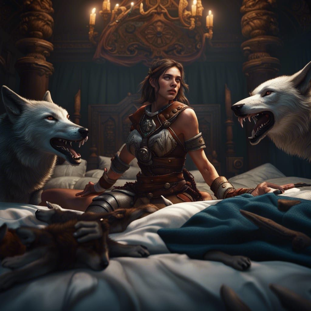 Barbarian with Hunting Wolves: Fantasy Concept Art