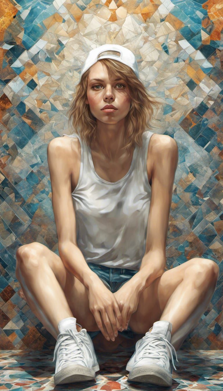 Tomboy in mosaic room