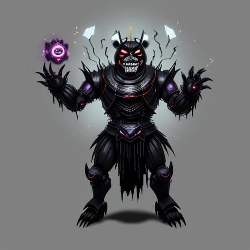 Evolved Animatronic Bear with Cracked Mask and Ooze