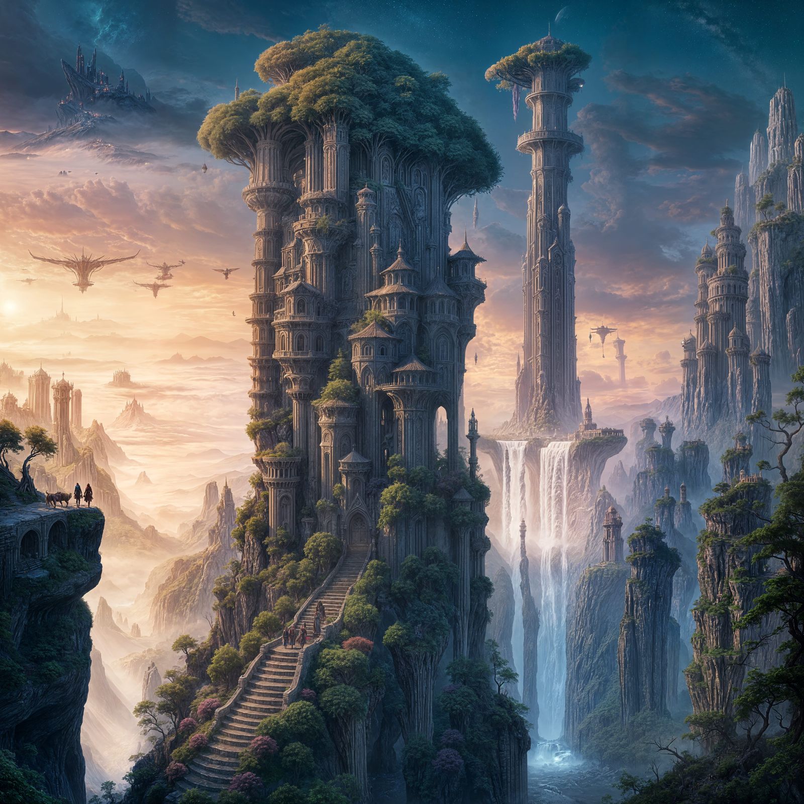 Fantastical Town Atop a Pillar: Detailed Matte Painting