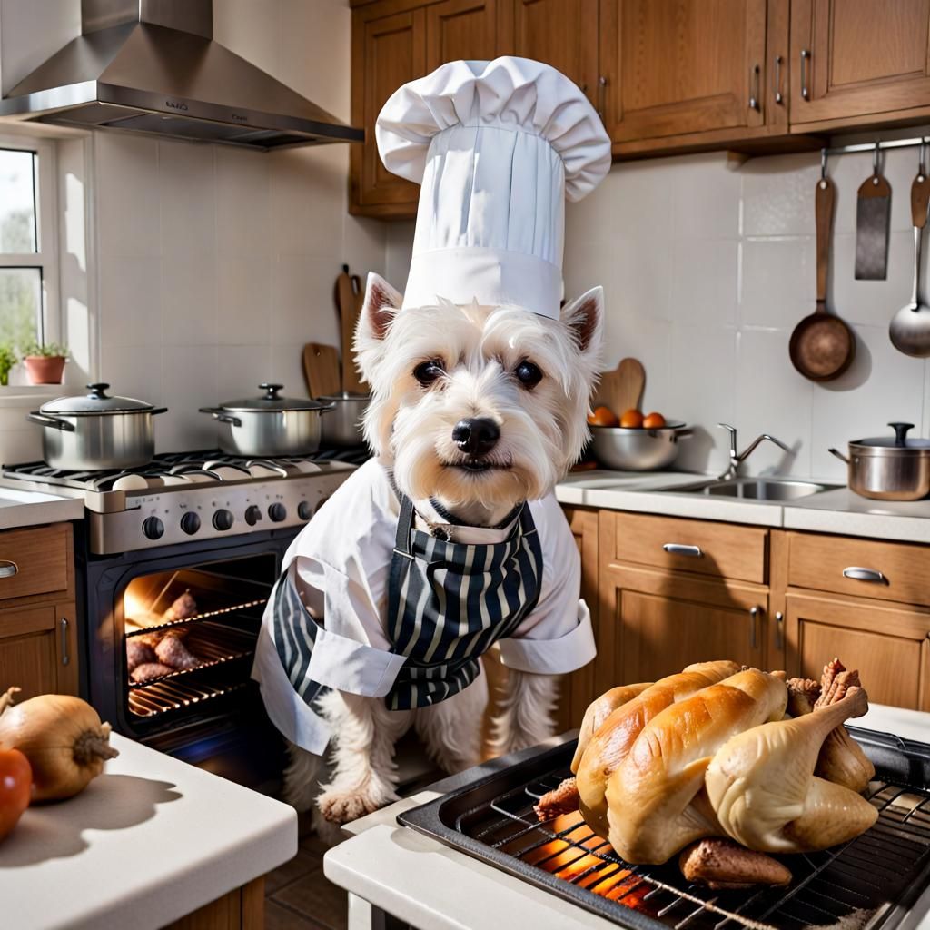 Westie Chef Intrigued by Roast Chicken