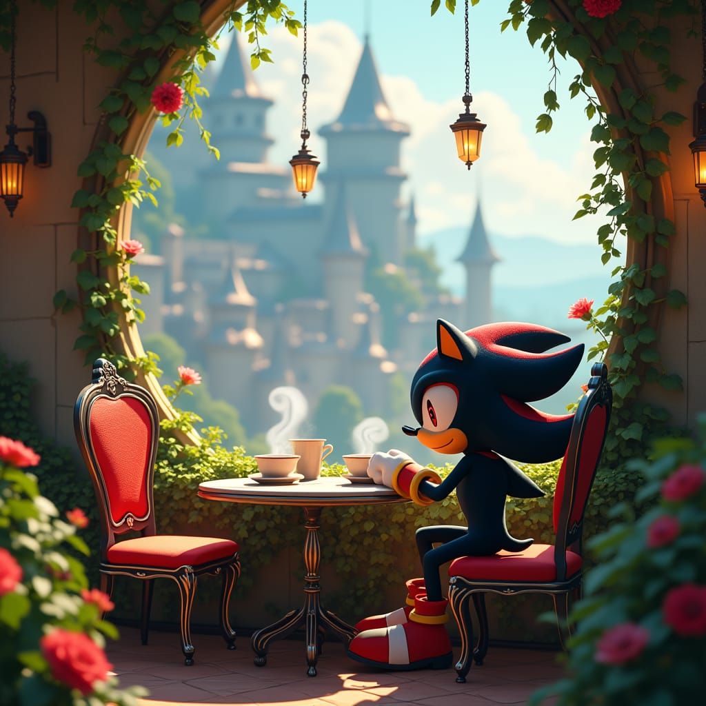 Shadow the Hedgehog in Dreamlike Fantasy Cafe