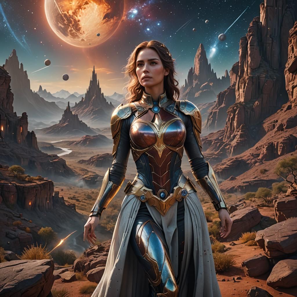 Sensual Pleiadian Woman in Scenic Space: Digital Art