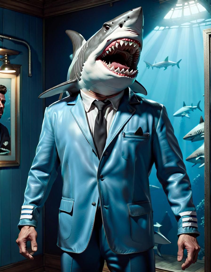 Anthropomorphic Shark as John Travolta in Grease, 8K