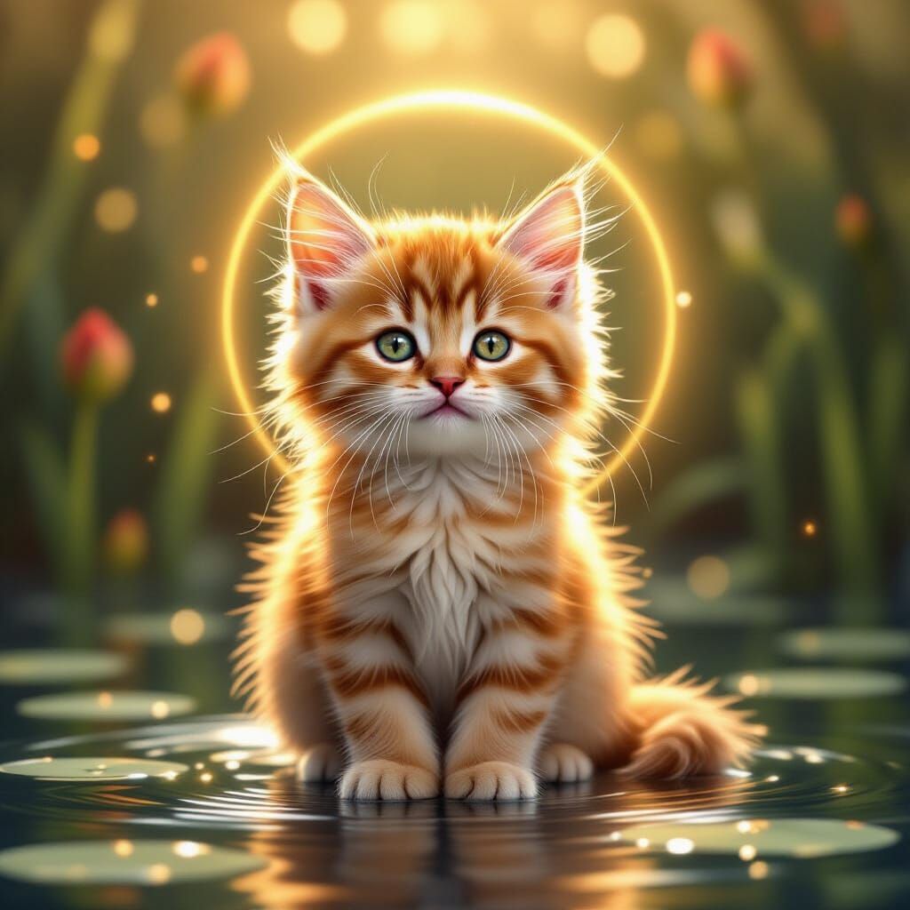 Golden Himalayan Kitten in Soft Halo Glow, Monet Inspired