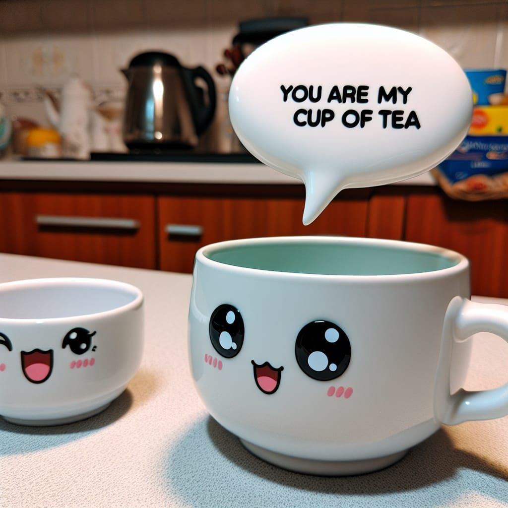 Charming Teacups Declare Affection in Digital Art