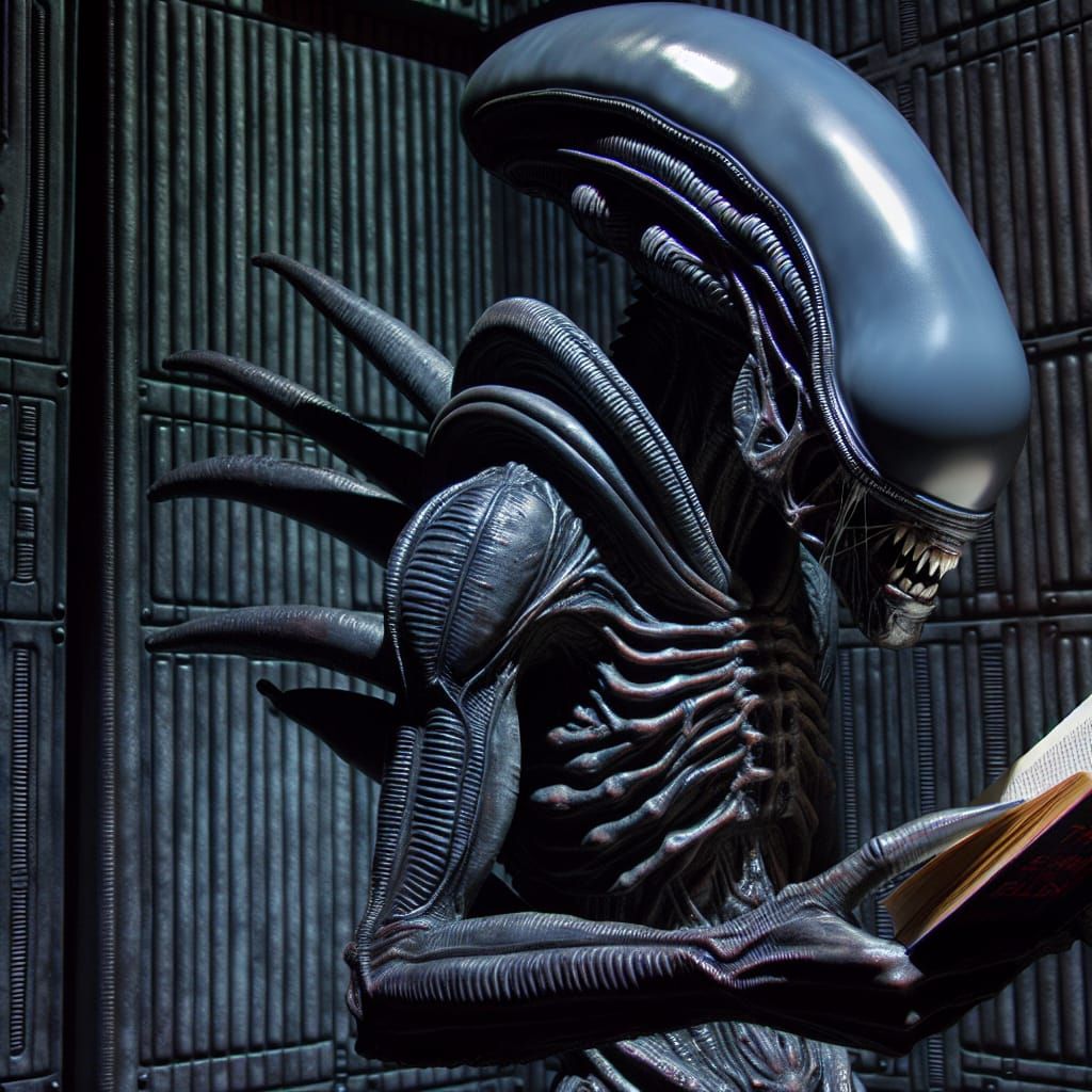 Alien Creature Reads 'The Dark is Rising'
