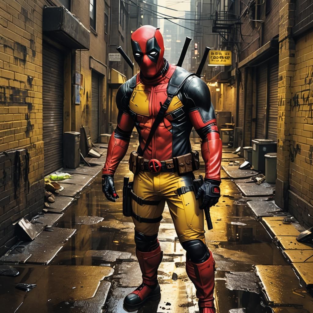 Deadpool in Yellow Suit: Comic Book Style Digital Art
