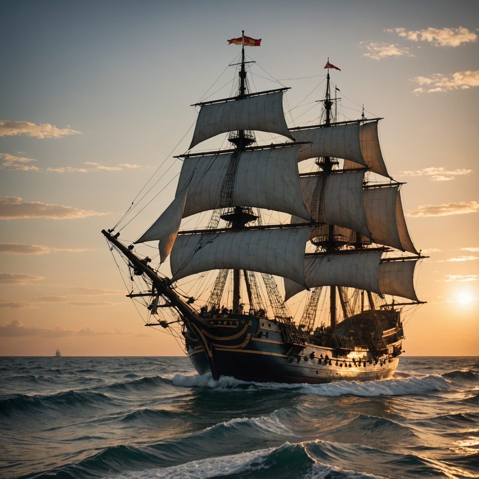Vintage Spanish Galleon Sails into Sunset