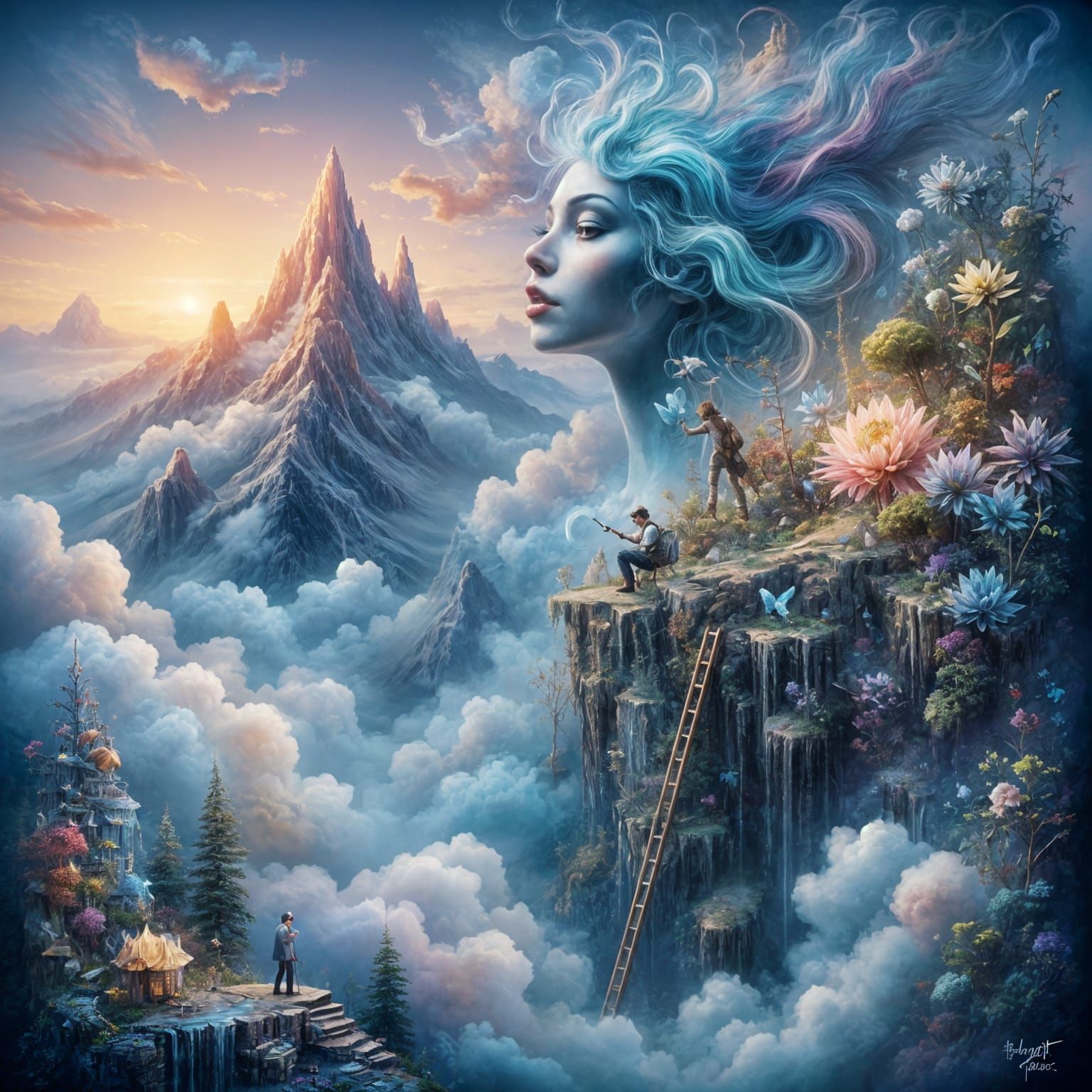 Tiny Painter Creates Mountain Face Mural in Surreal Realism