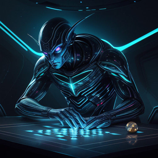 Cyberpunk-Inspired Alien Encounter in High-Tech Spaceship