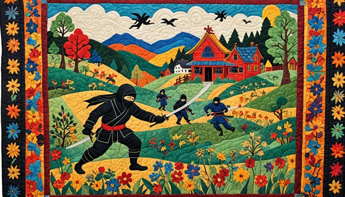 Ninja in Folk Art Antique American Quilt