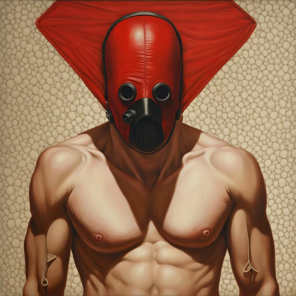 Hyperrealistic Oil Painting of Man in Mask