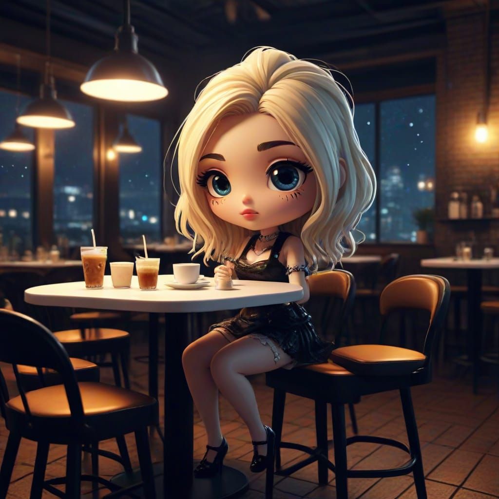 Surreal Chibi Fashionista in Dramatic Night Cafe, 2025