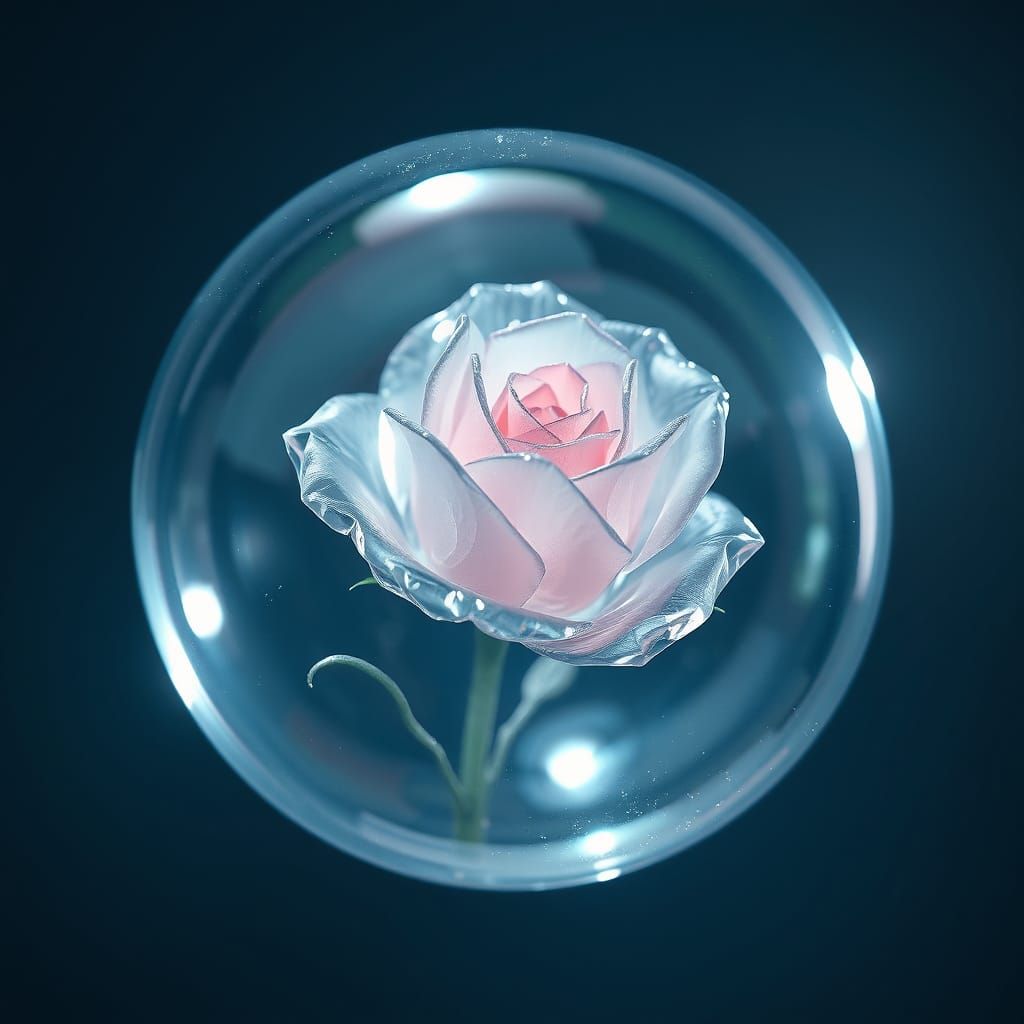 Crystal Rose in a Shimmering Bubble of Light