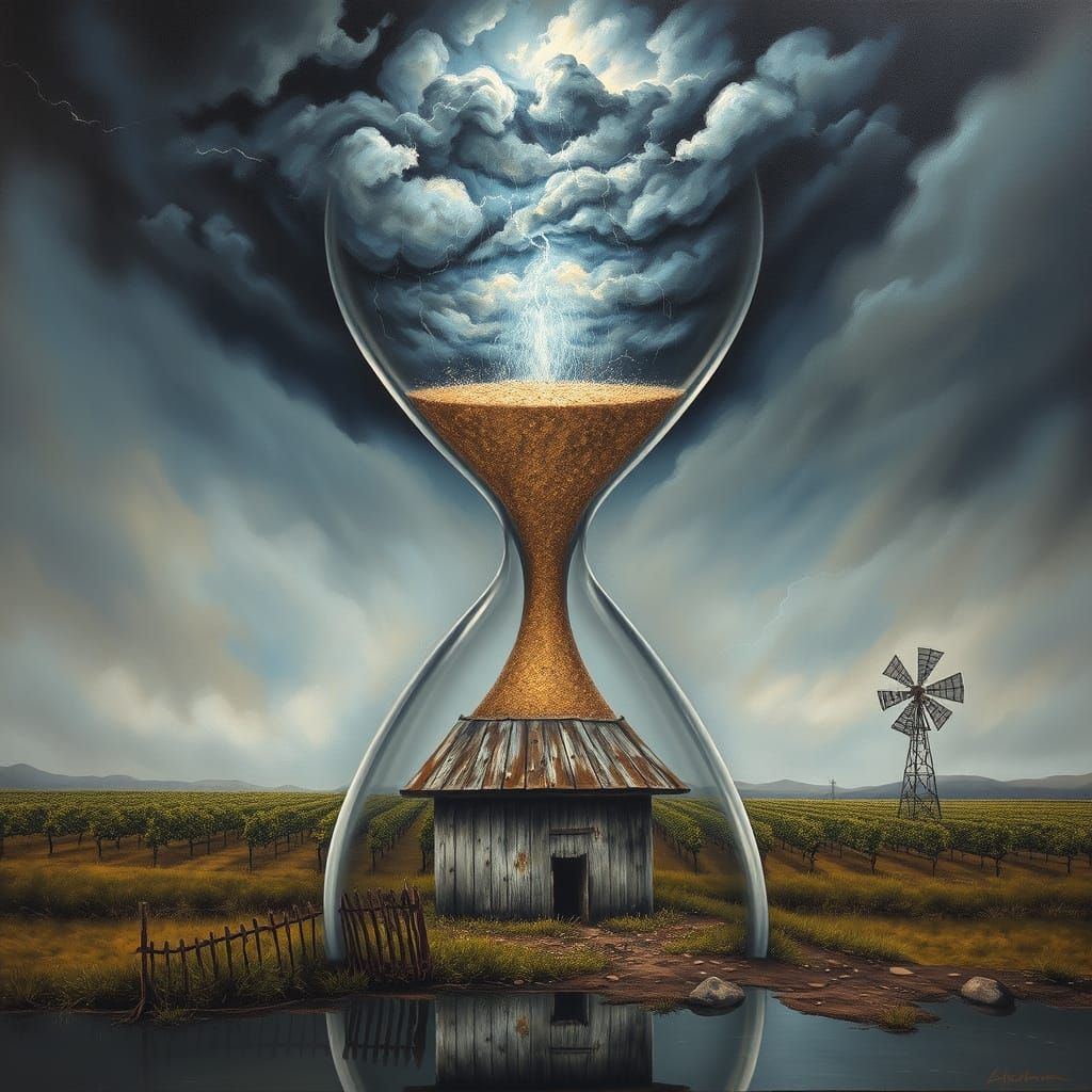 Ethereal Oil Painting of a Surreal Hourglass