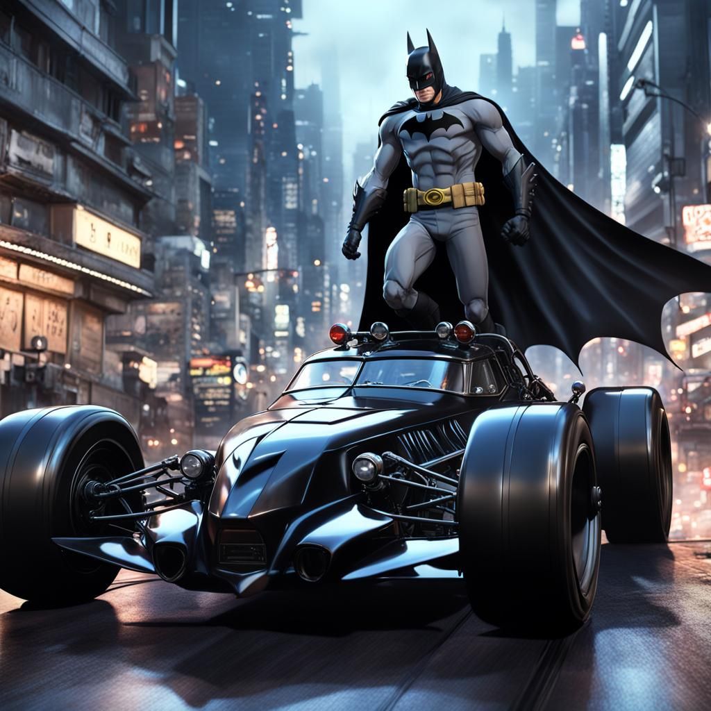 Batman Drives the Batmobile in Anime Style