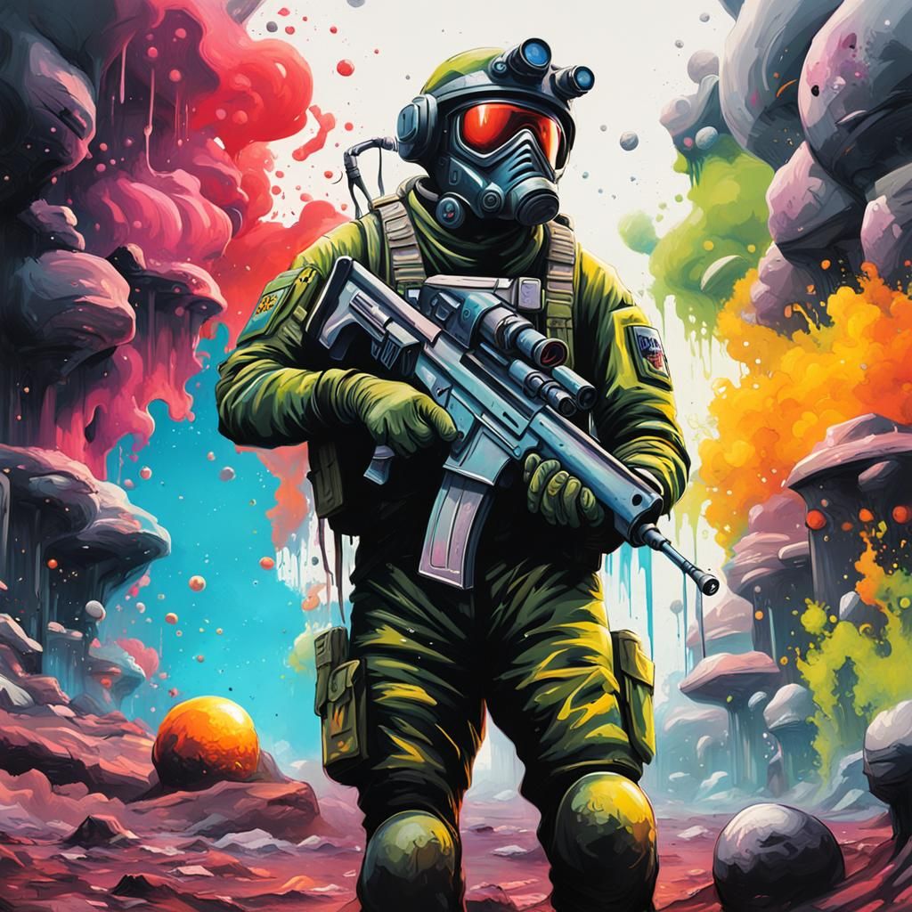 Soldier on Alien Planet in Graffiti Art Style