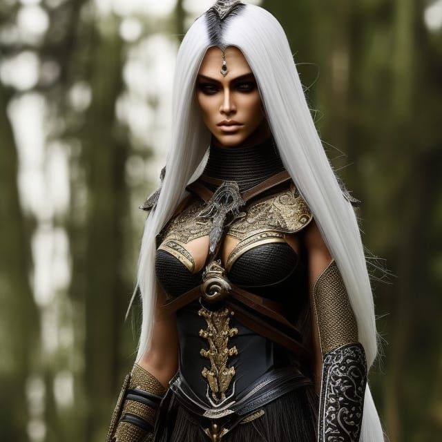 Fierce Elven Archer with Longbow in Hyperrealistic Style