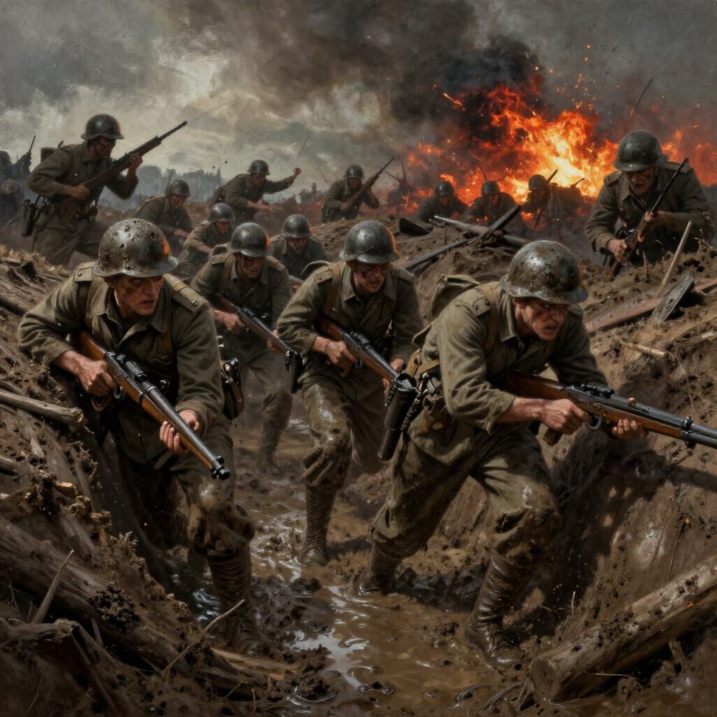 Hyperrealistic WWI Trench Battle in Grim Earth Tones