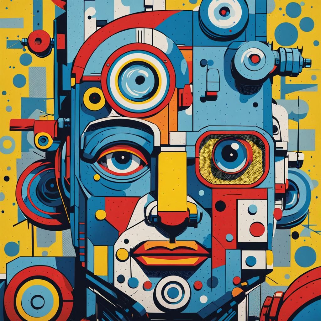 Cyborg Robot in 1960s Pop Art Style