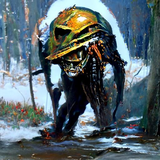 Predator Alien in Oil Painting Style