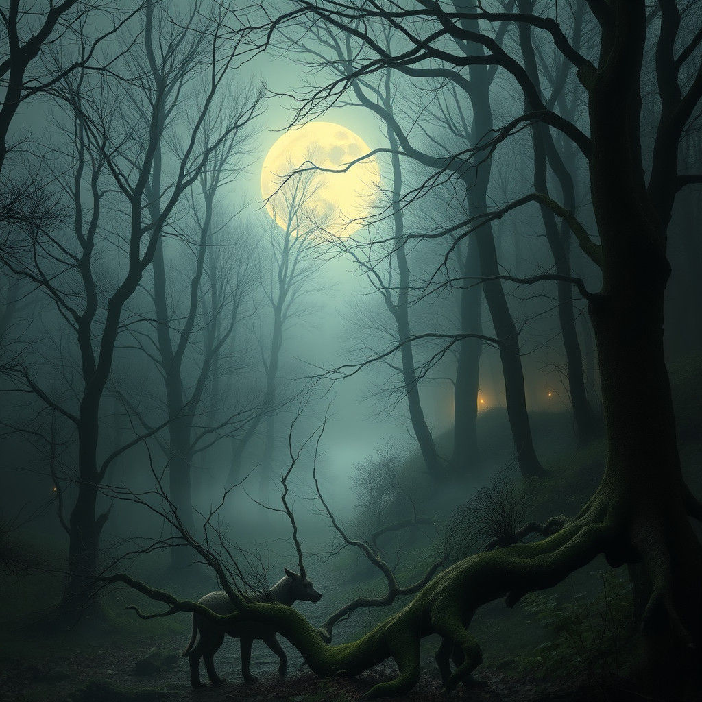 Mystical Welsh Spirits in Moonlit Forest Glade