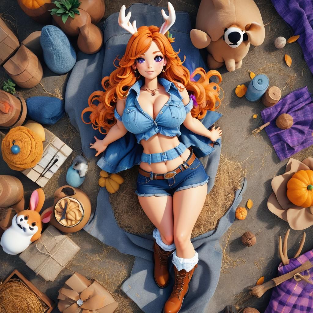 Curvy Anime Woman with Rabbit Ears in 3D Art