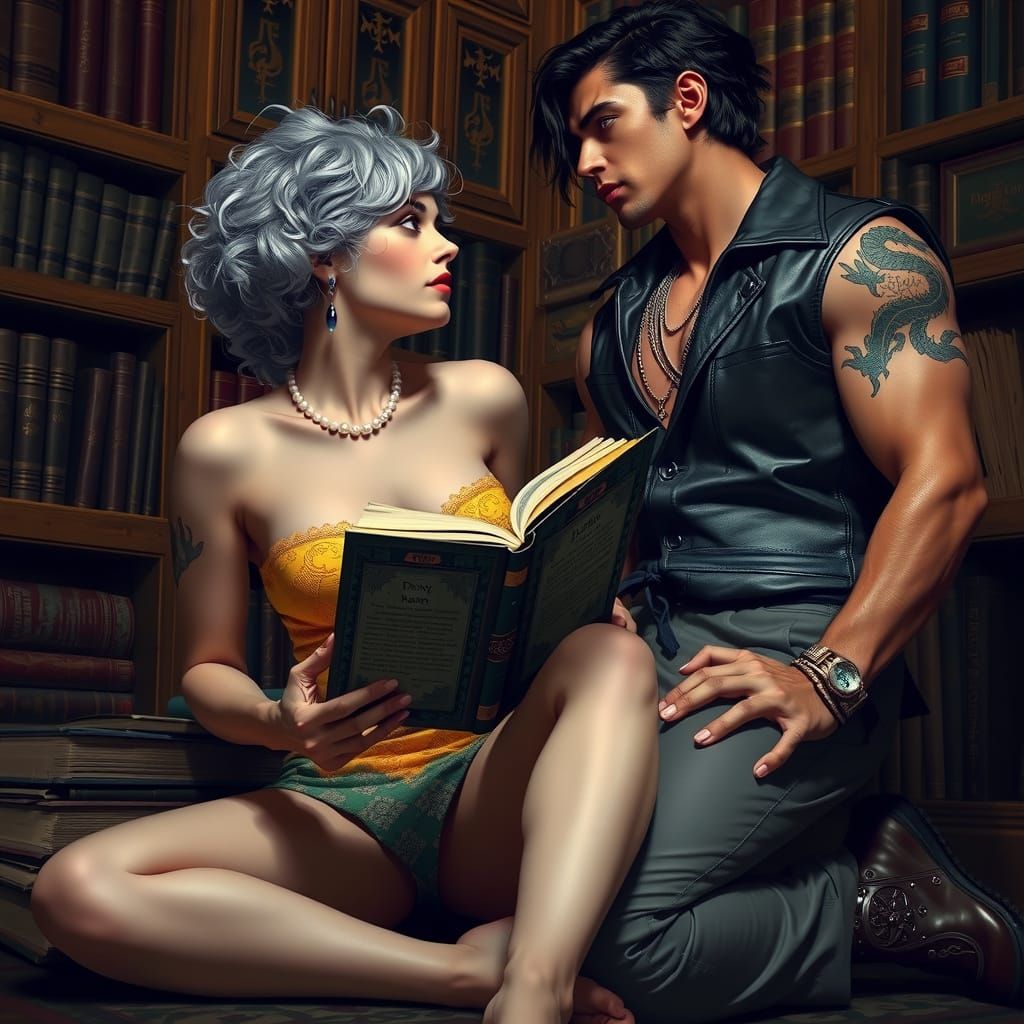 Steampunk Vampire Goddess Beside Egyptian God in Victorian L...