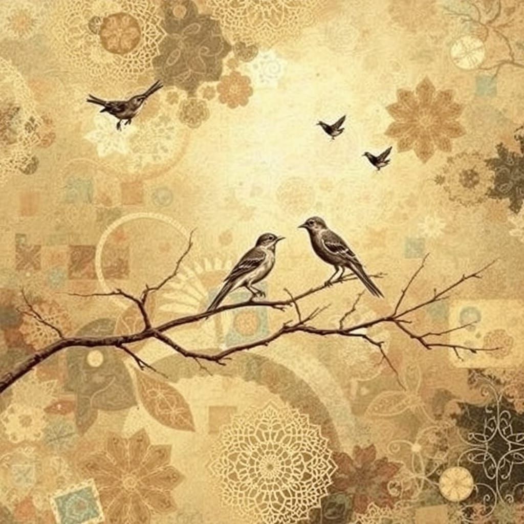 Abstract Dreamy Lace Birds Collage Art