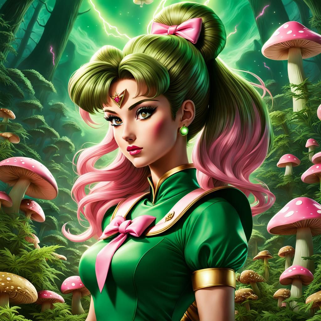 Sailor Jupiter Surrounded by Shrooms and Lightning