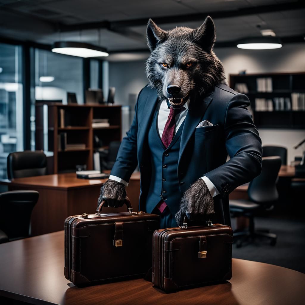 Werewolf Businessman in Office, Hyperrealistic