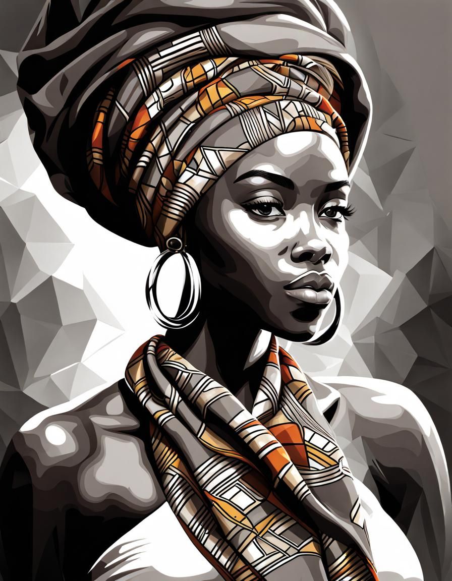 Colorful African Head Scarf Abstract Oil Painting