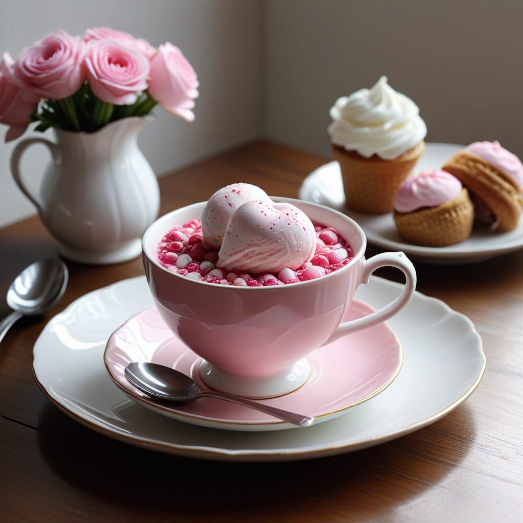 Delicate Morning Still Life in Pink and White Teacups