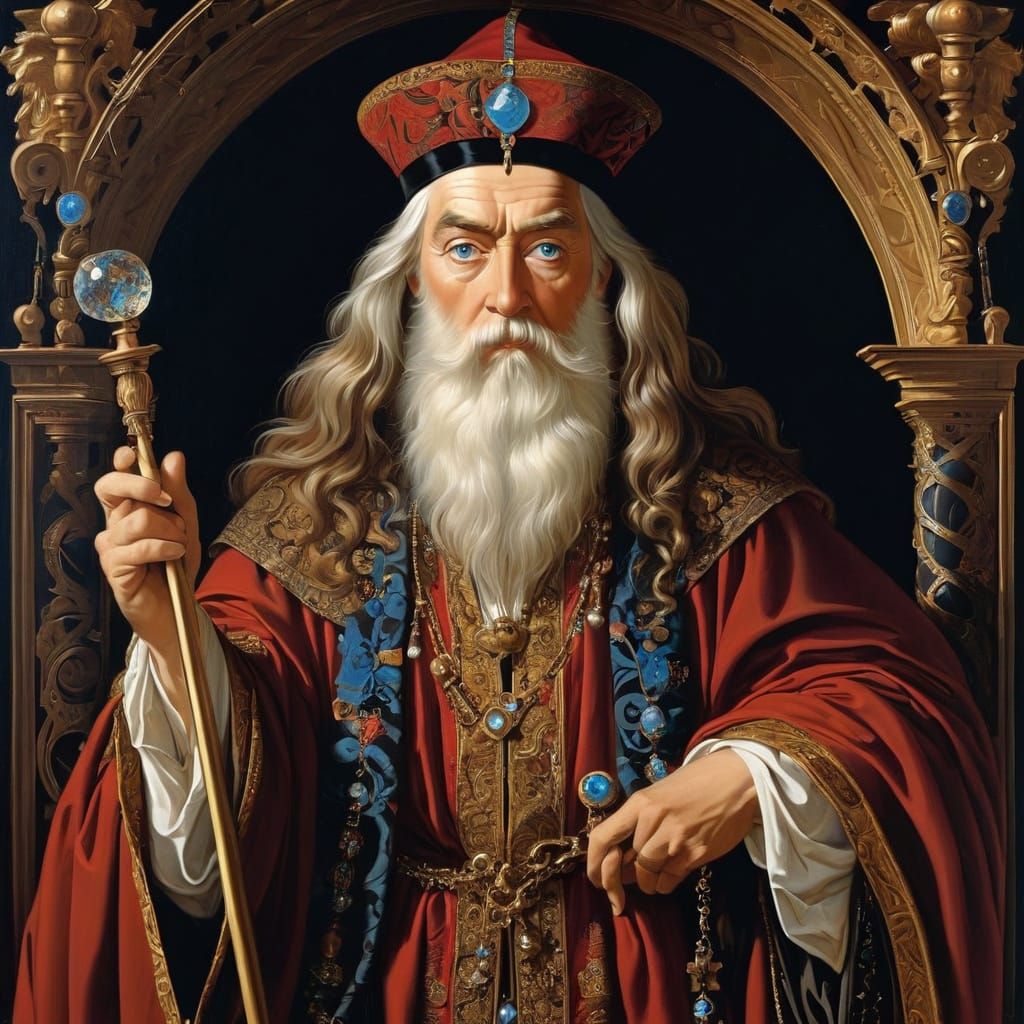 Wise Old Wizard Portrait in Baroque Rococo Style