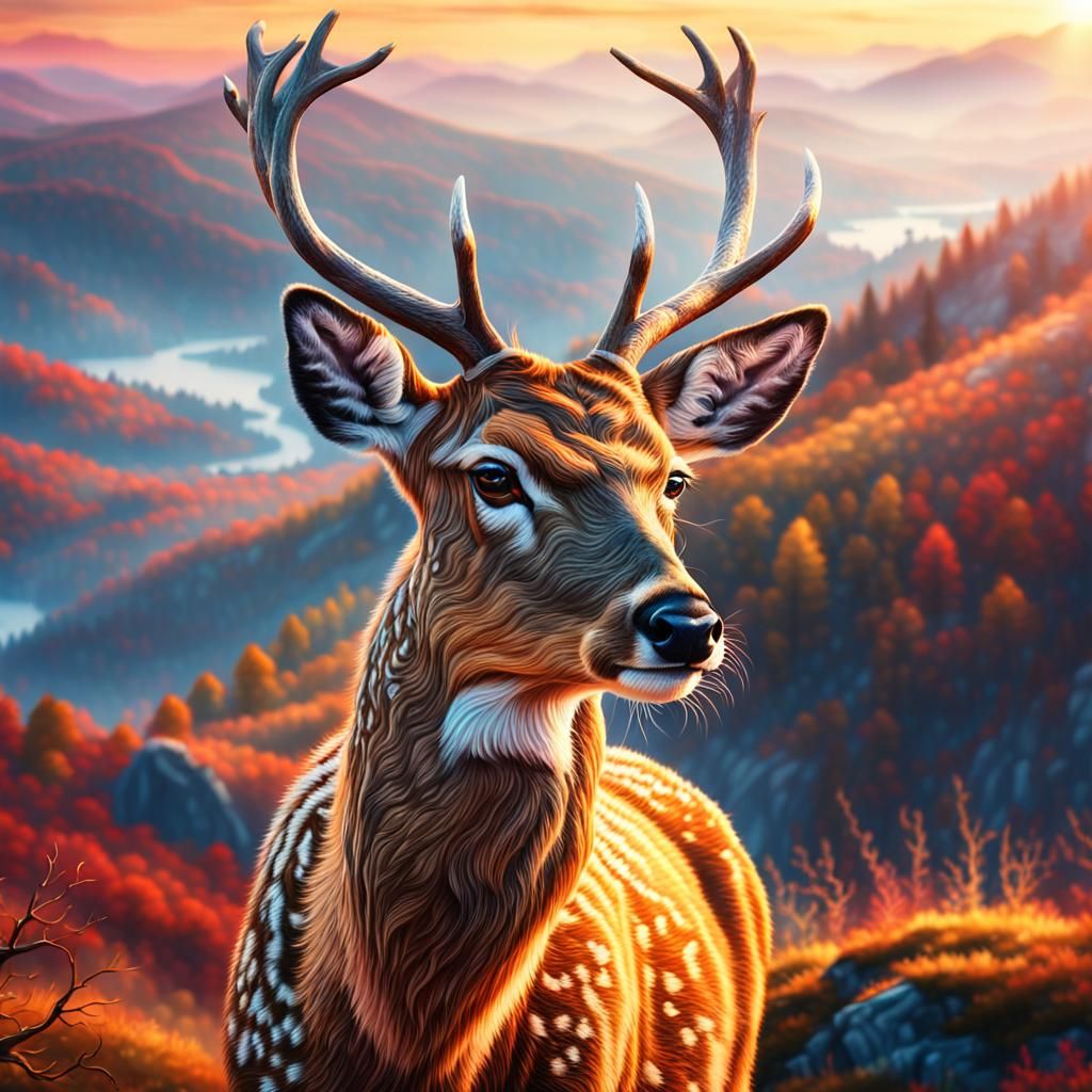 Hyperrealistic Deer Portrait on a Mountain