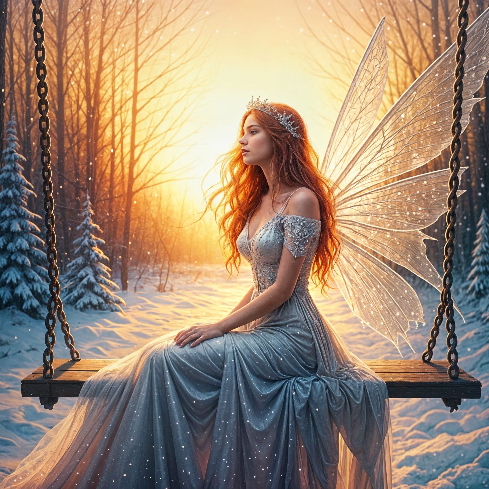 Fantasy Fairy in Silvery Winter Sunset