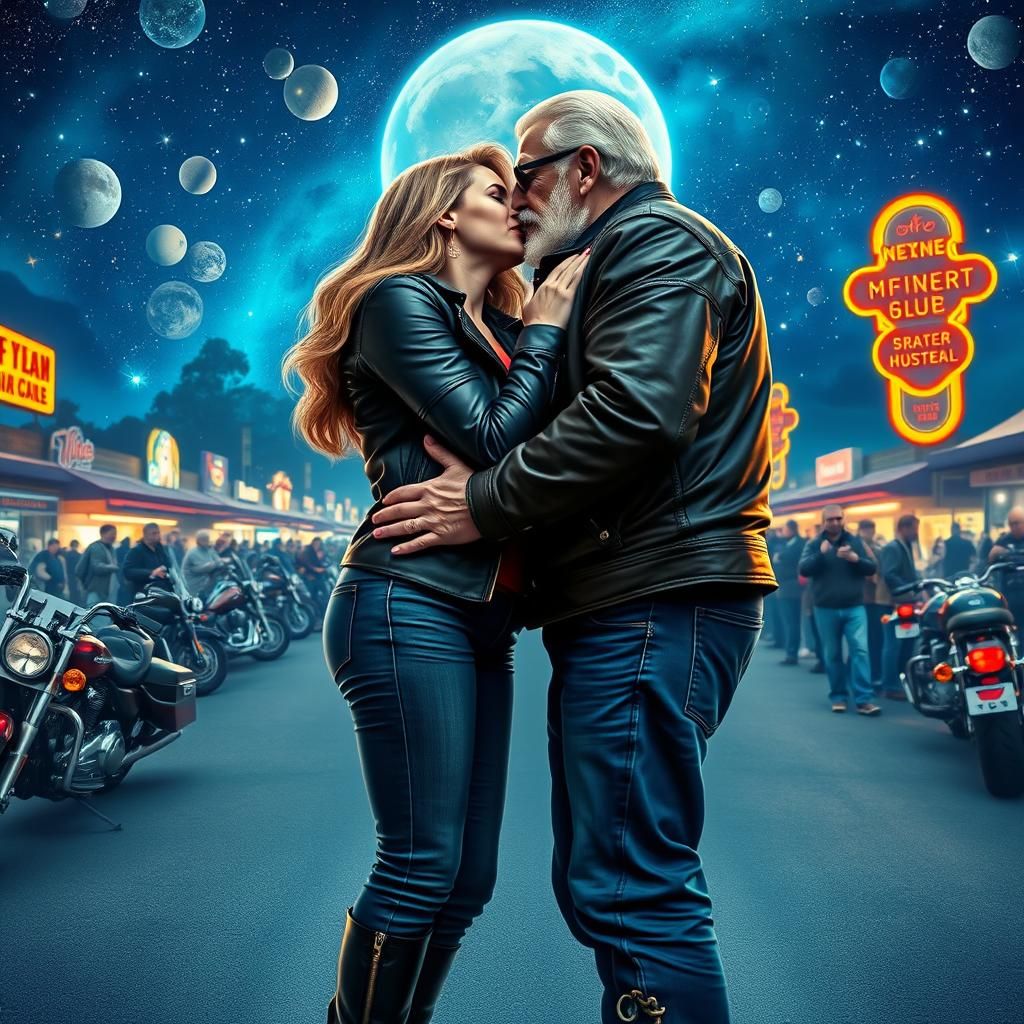 Passionate Kiss Under Astral Sky: Holographic Illustration