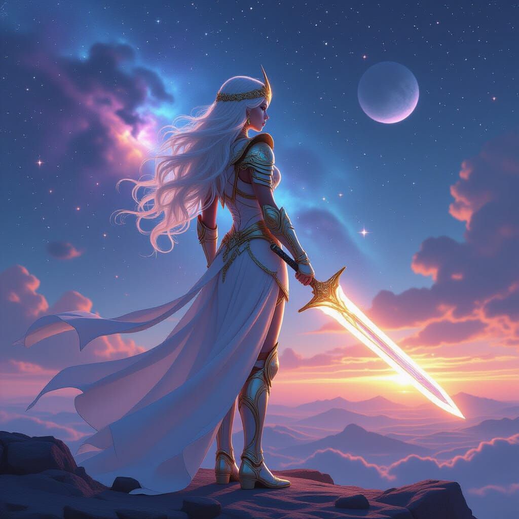 Celestial Goddess with Stardust Hair in Hyperrealistic Style